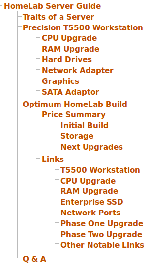 HomeLab Server page outline