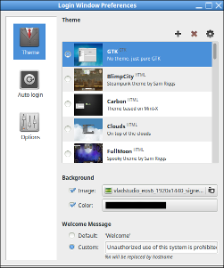 Cinnamon's Login Window Preferences window Cinnamon's Login Window Preferences window