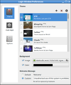 Cinnamon's Login Window Preferences window